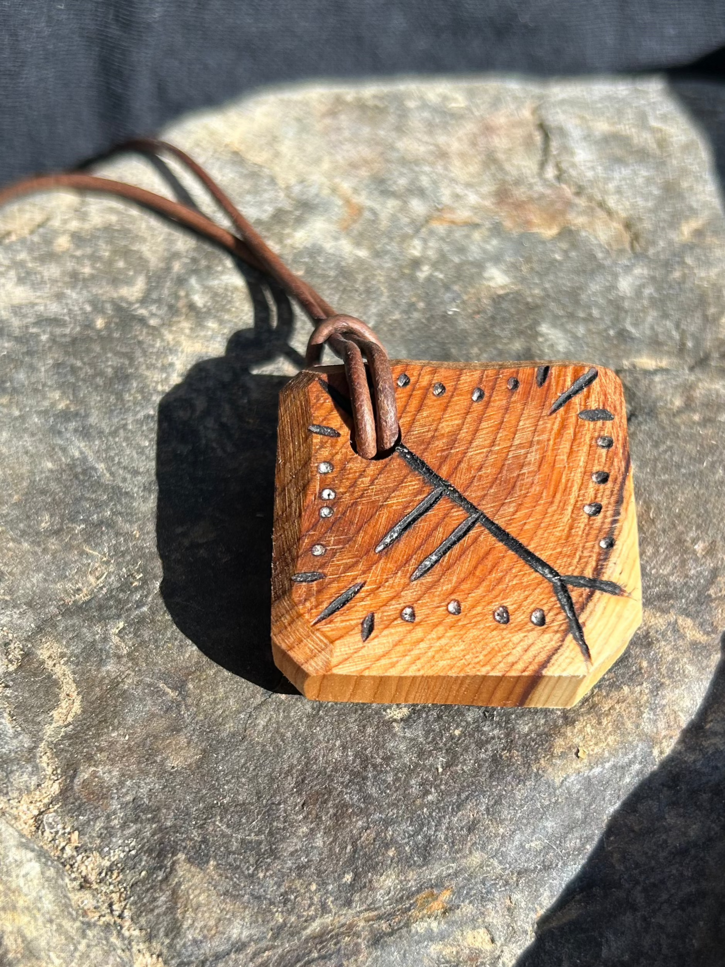 Ogham Oak-Duir Yew Wood Pendant