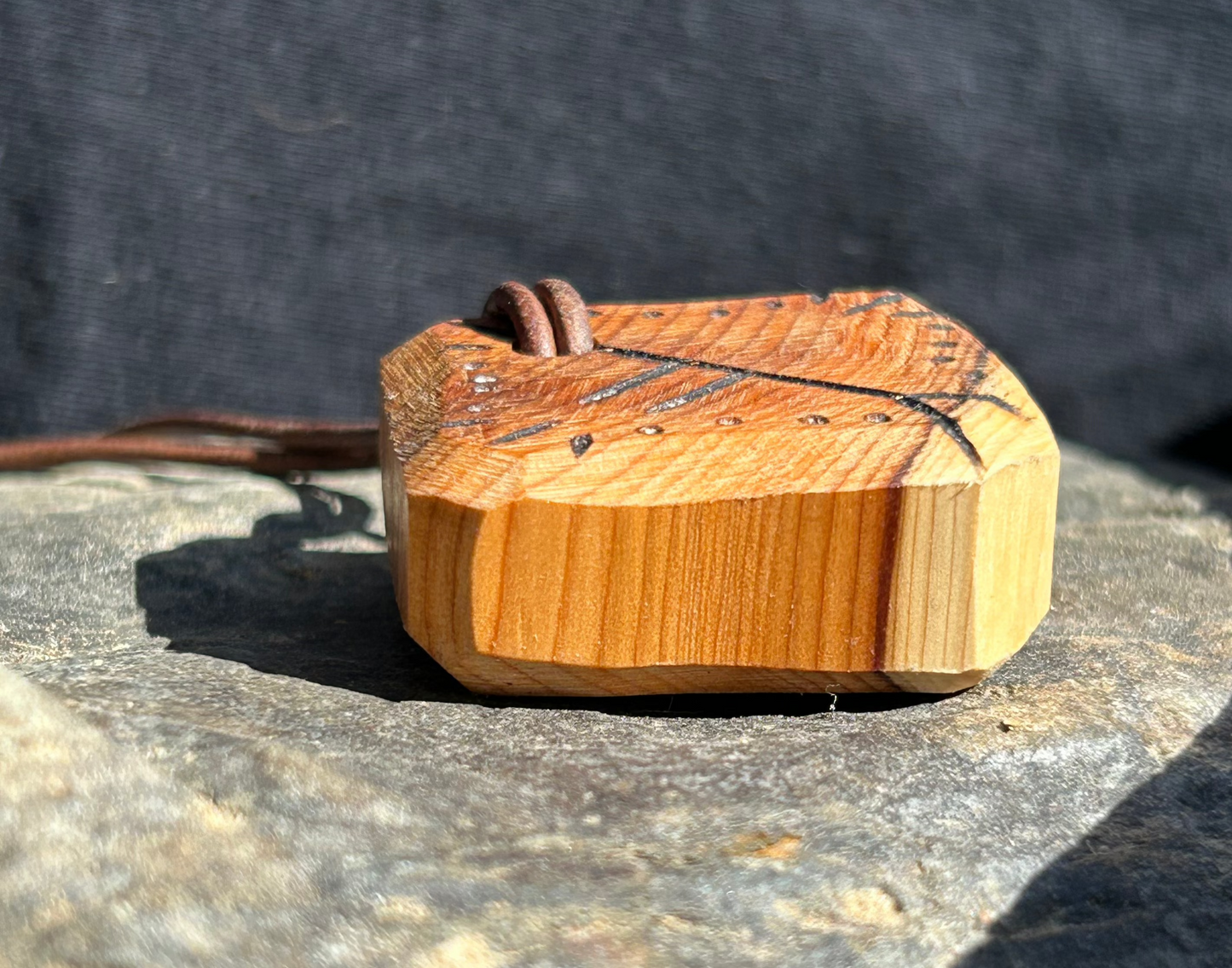 Ogham Oak-Duir Yew Wood Pendant