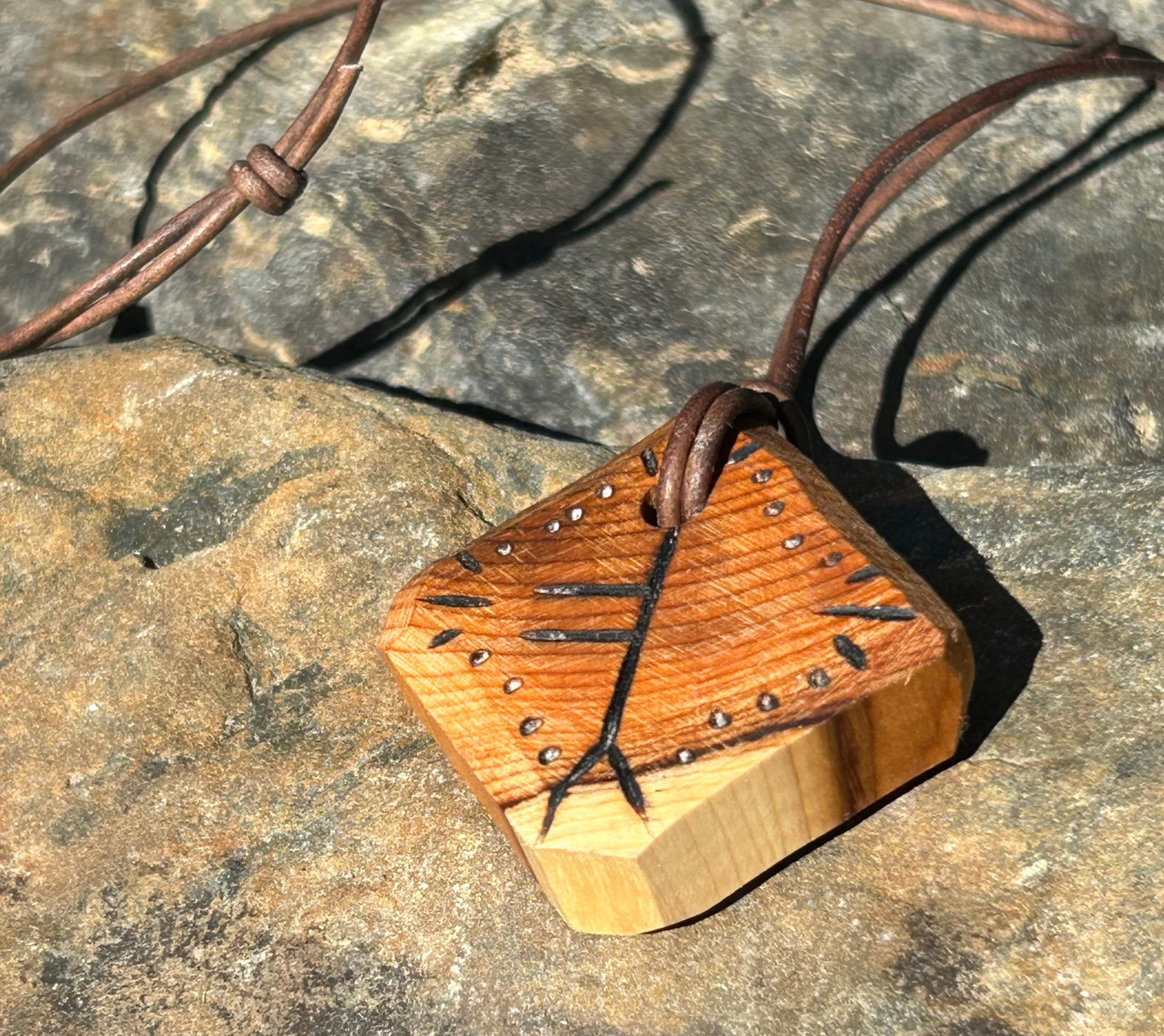 Ogham Oak-Duir Yew Wood Pendant