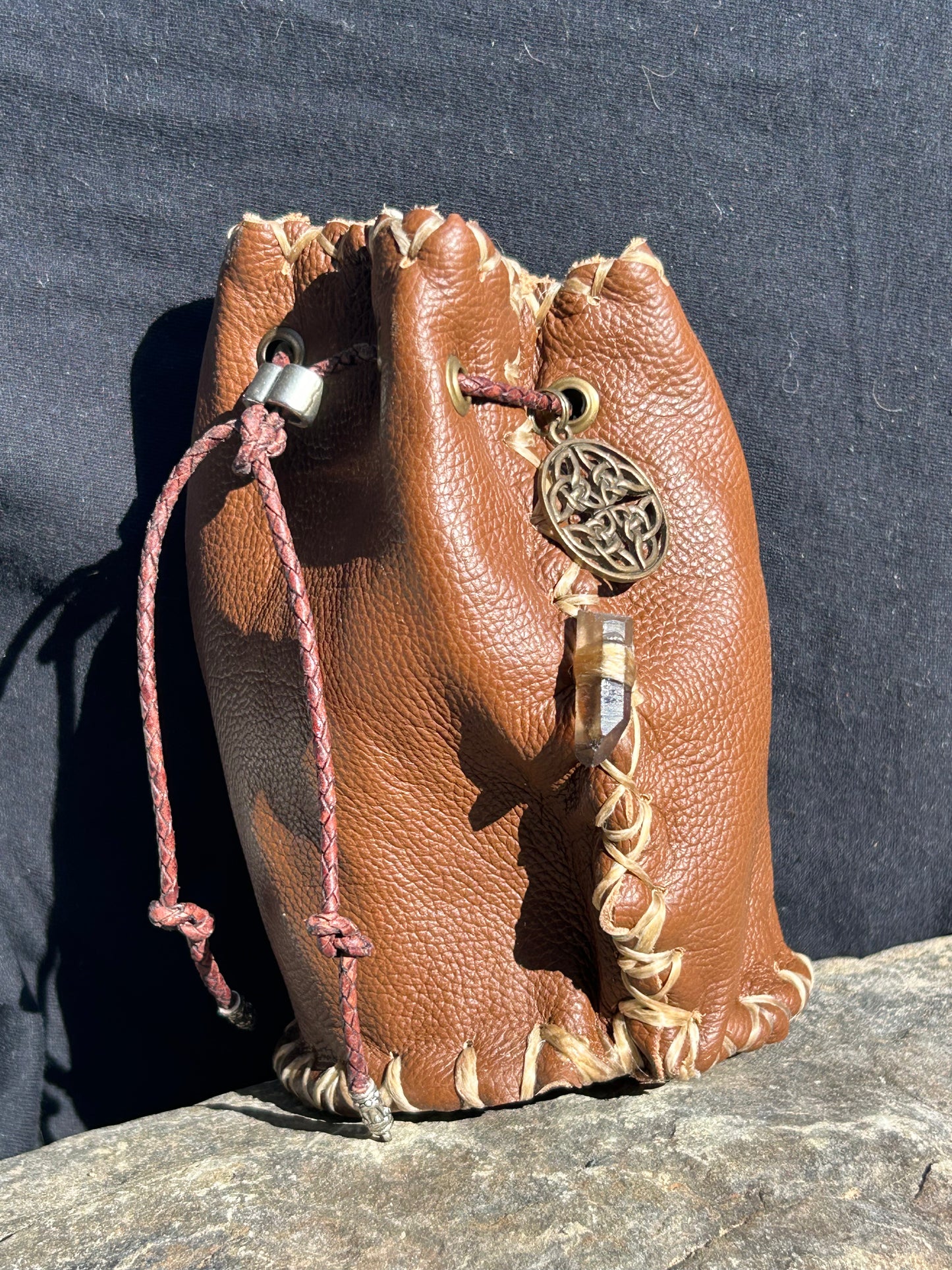 Medieval Inspired Leather Cinch Pouch with Celtic Medallion- Durable for DnD, Ren Faires, and Cosplay