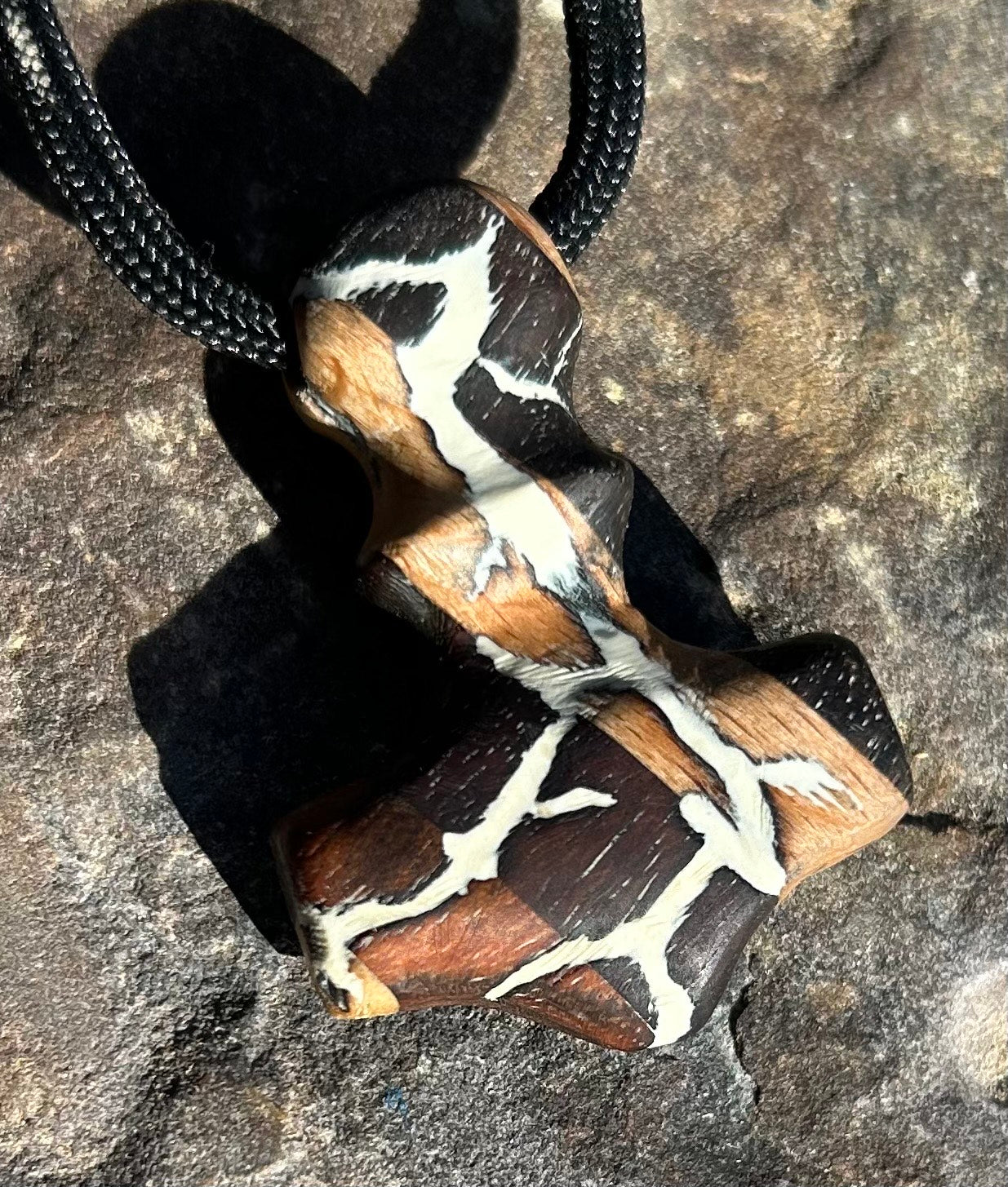 Multi Species Exotic Wood Mjolnir Pendant, Hand Carved with Glow Inlay