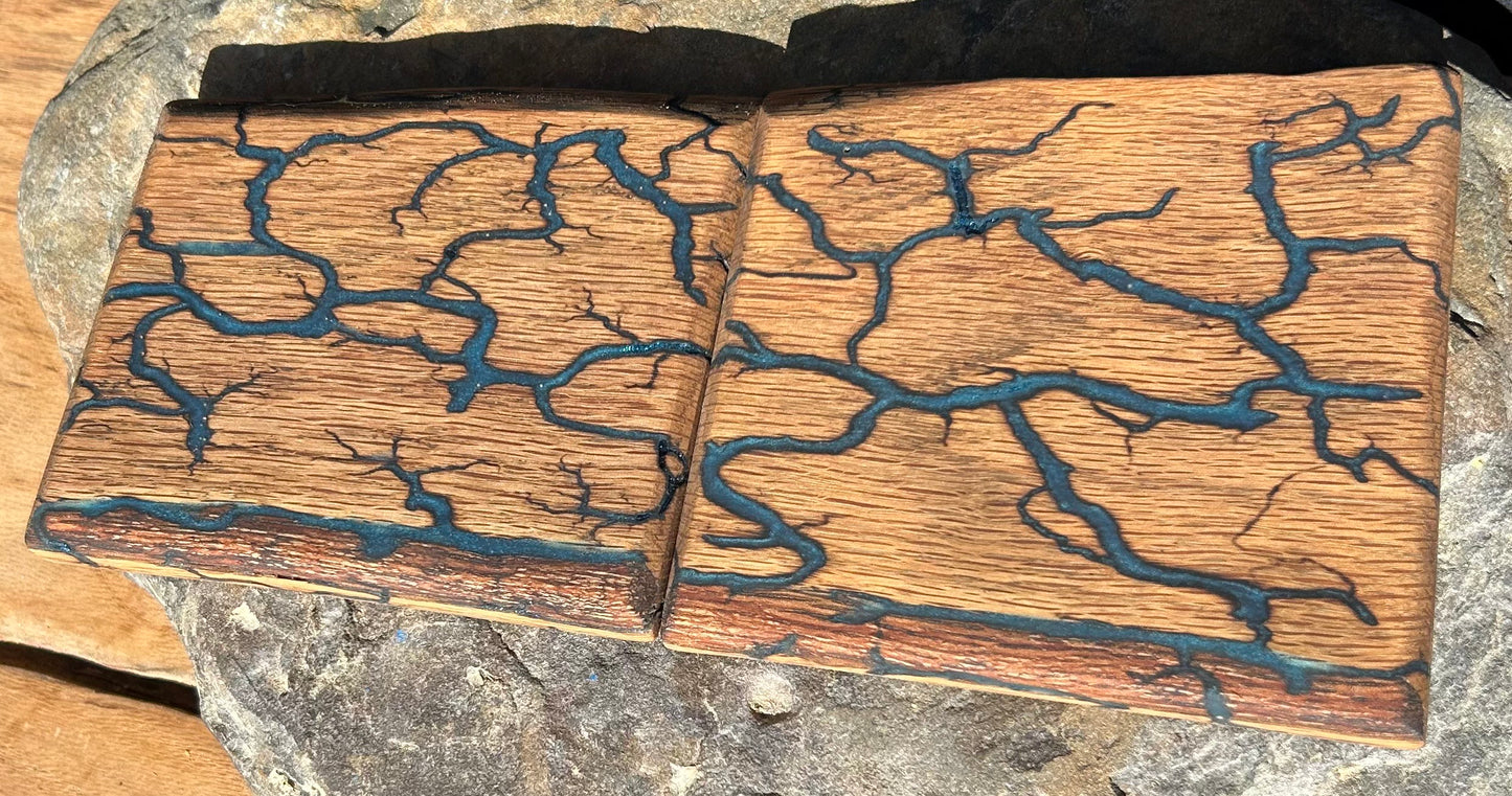 Red Oak Drink Coasters, Fractal Burned with Glow Inlay