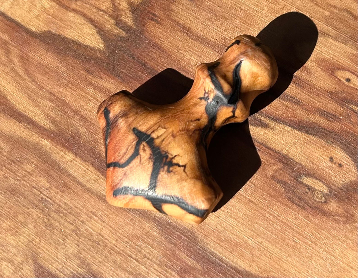 Olive Wood Mjolnir Pendant, Hand Carved with Glow Inlay