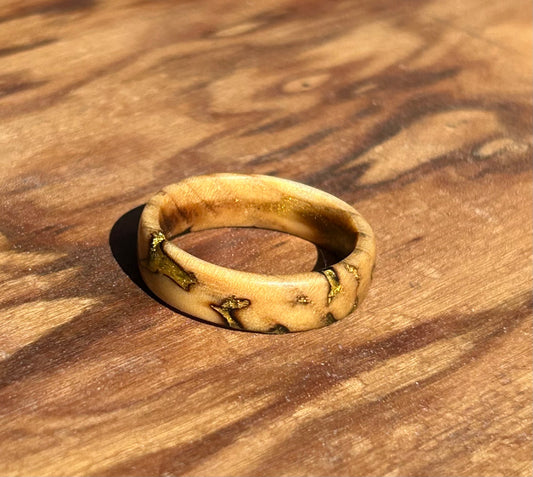 Olive Wood Ring with Gold Epoxy Inlay Size 9