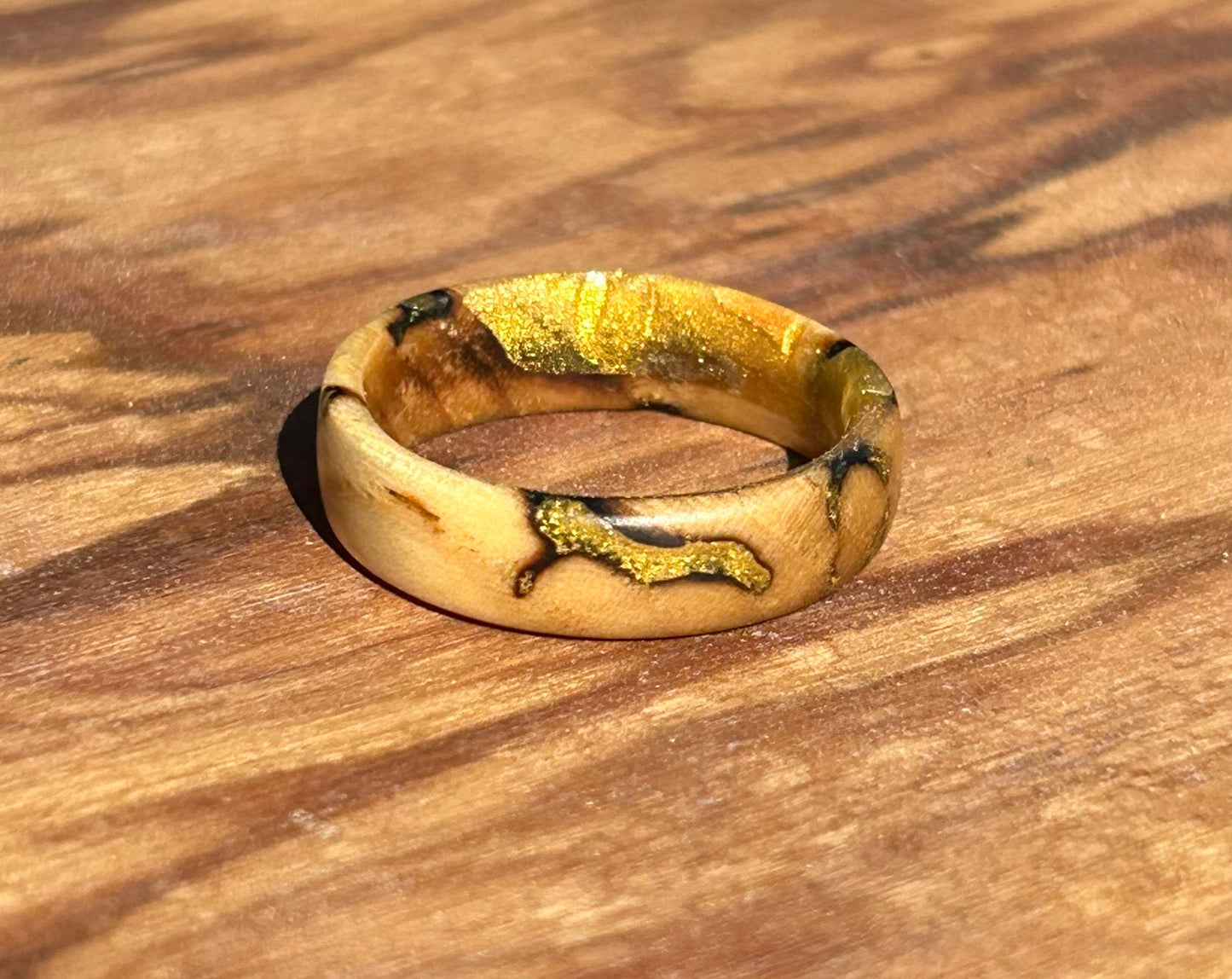 Olive Wood Ring with Gold Epoxy Inlay Size 9