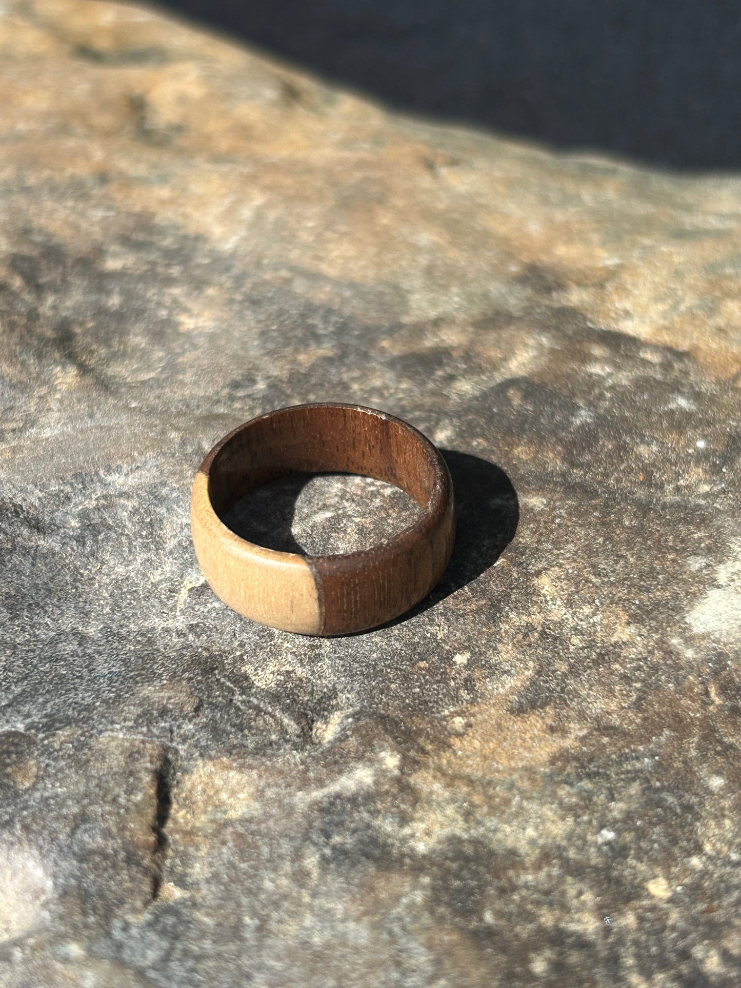 Black Walnut and Maple Turned Ring Size 10