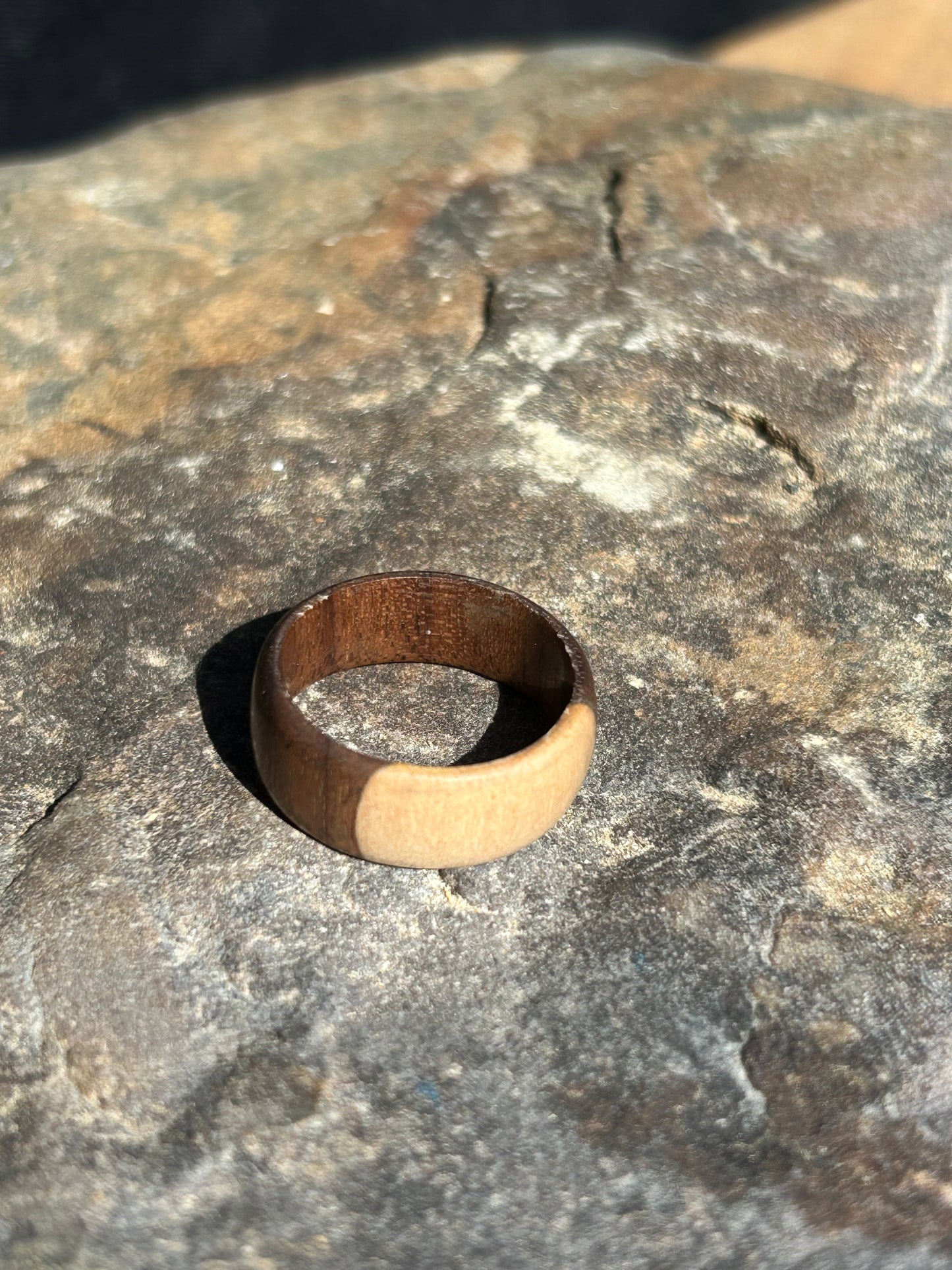 Black Walnut and Maple Turned Ring Size 10