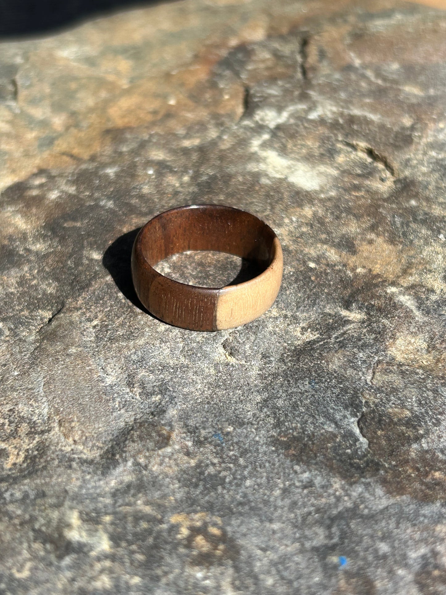Black Walnut and Maple Turned Ring Size 10