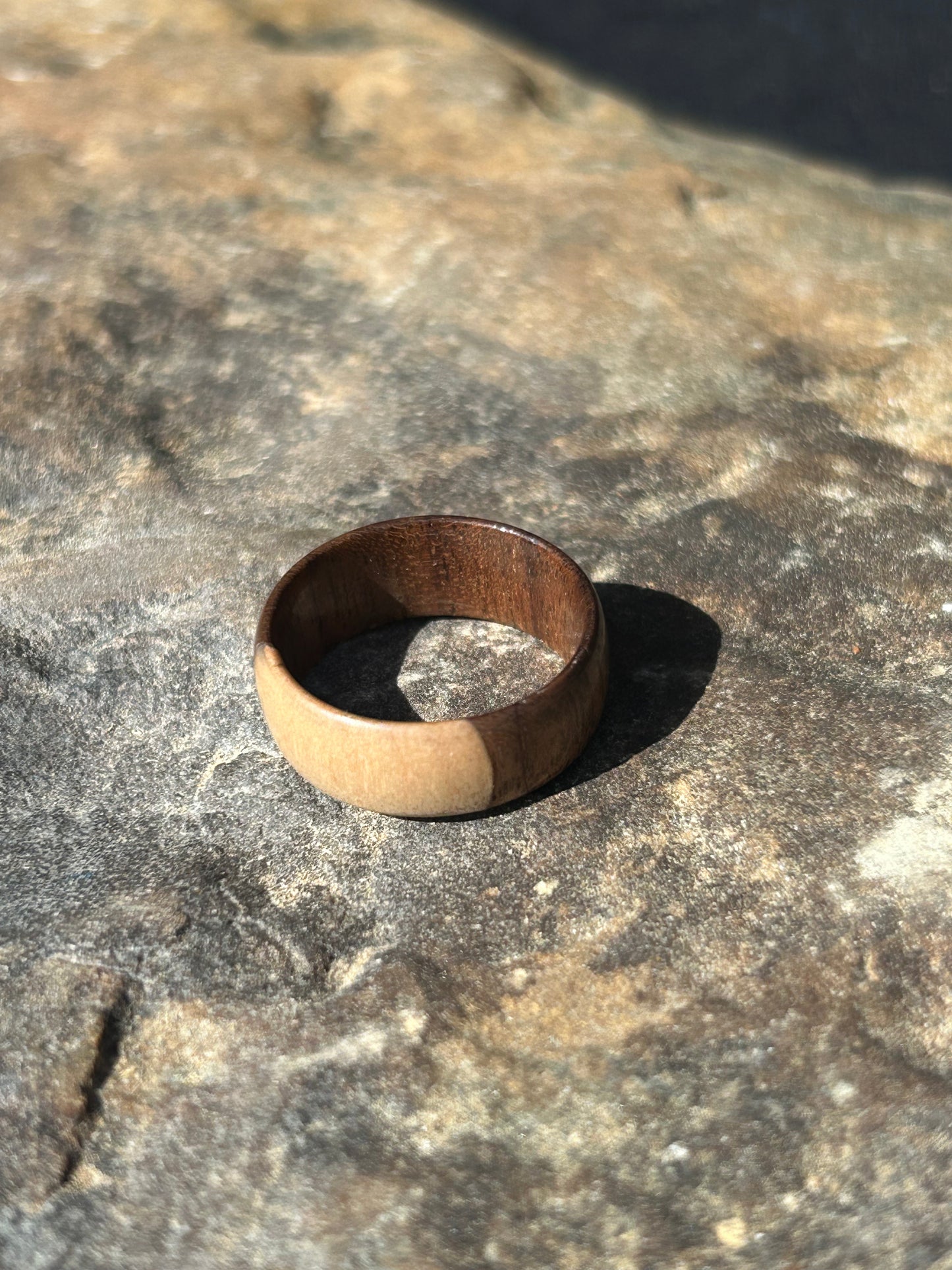 Black Walnut and Maple Turned Ring Size 10