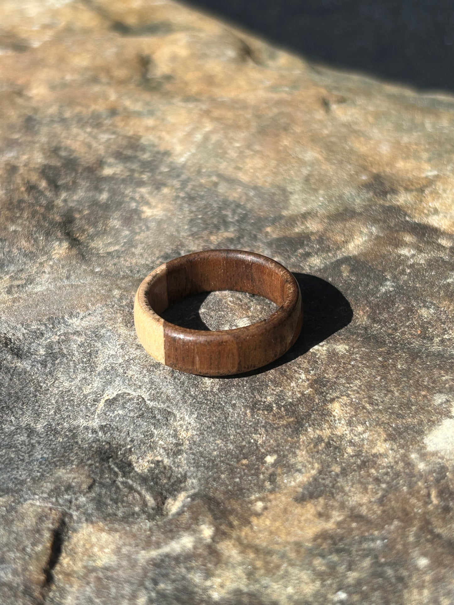 Black Walnut and Maple Turned Ring Size 9.5