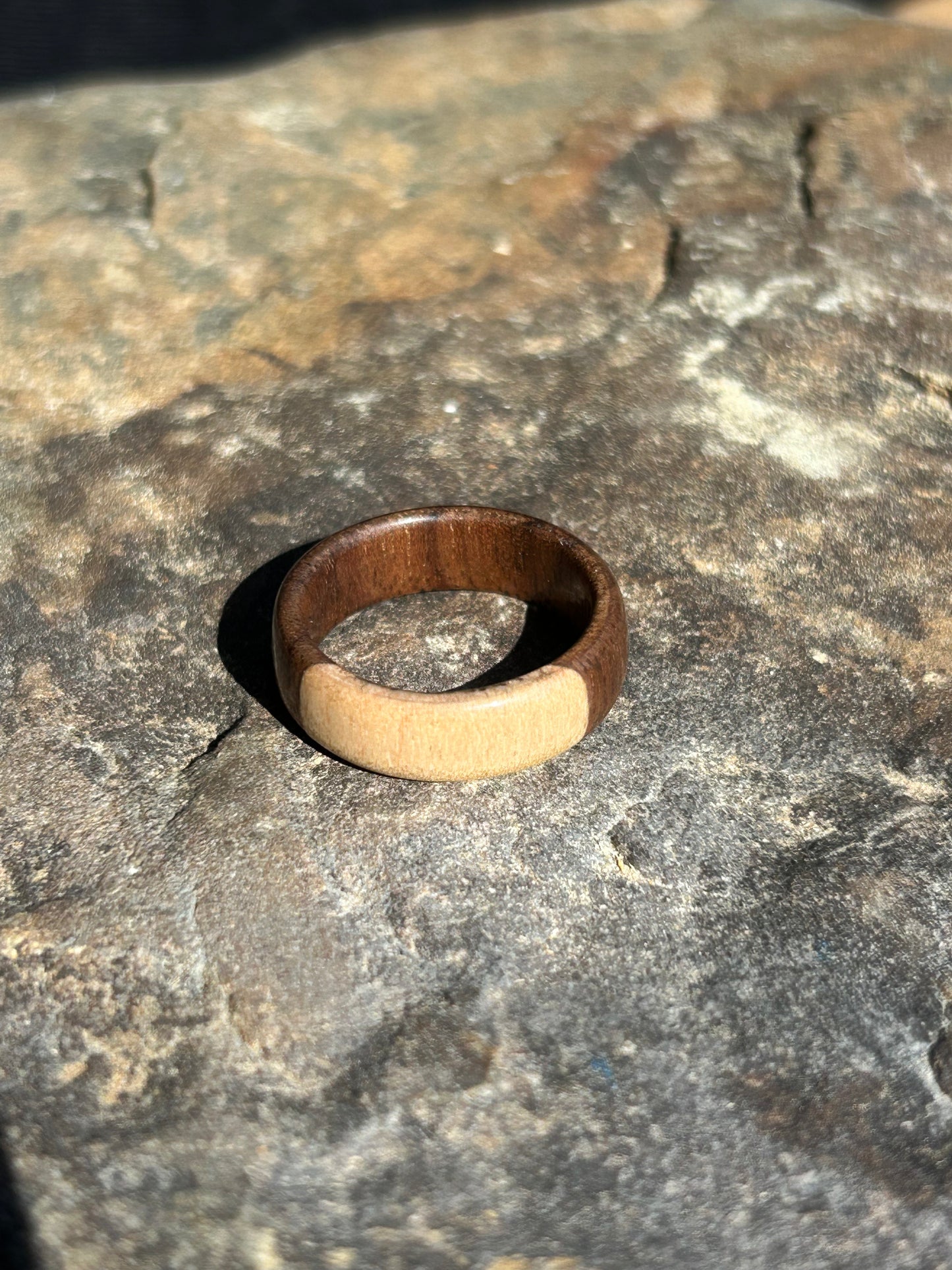 Black Walnut and Maple Turned Ring Size 9.5