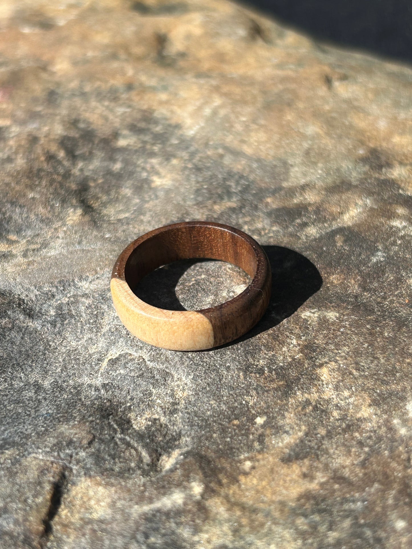 Black Walnut and Maple Turned Ring Size 9.5