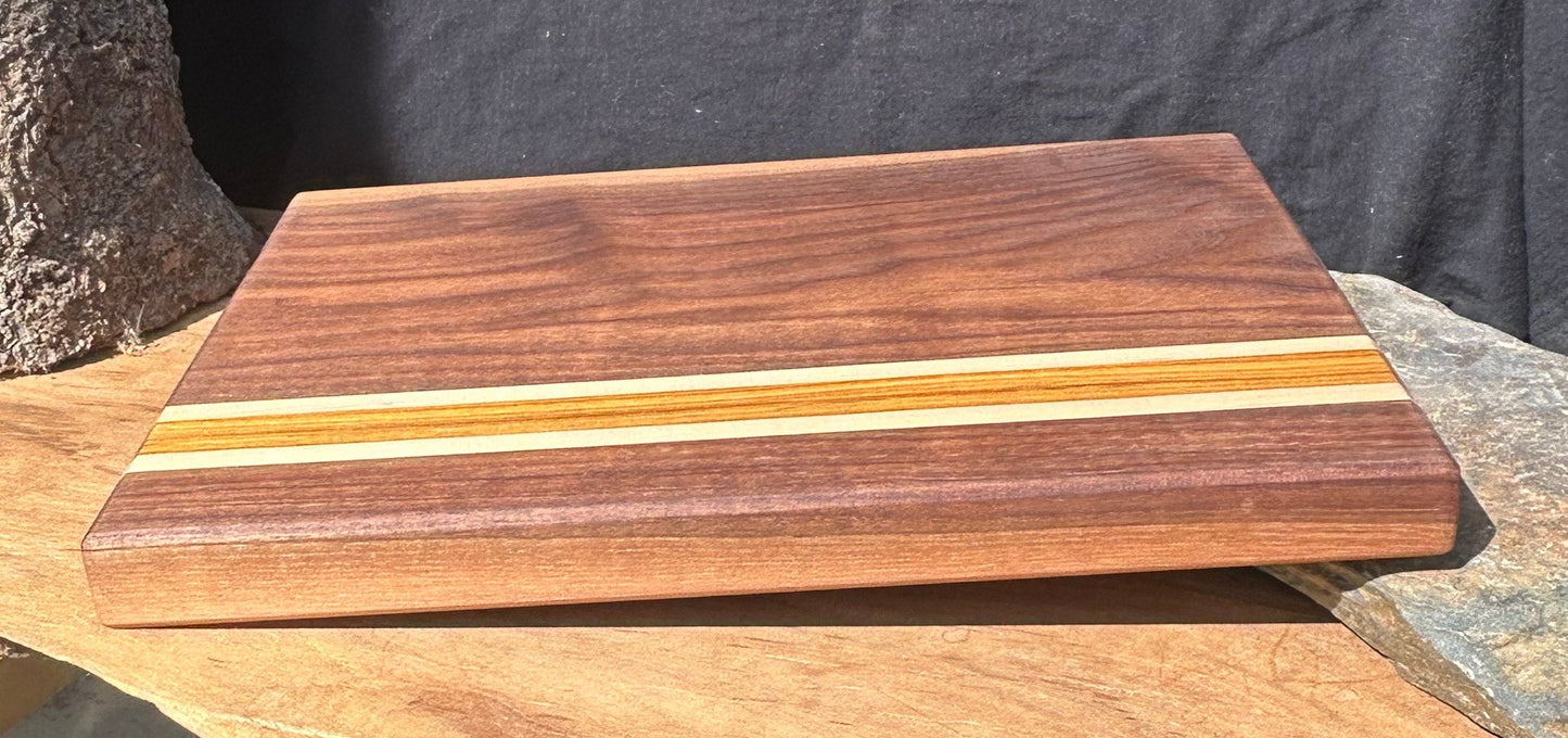 Handcrafted Black Walnut, Canary, and Maple Cutting Board
