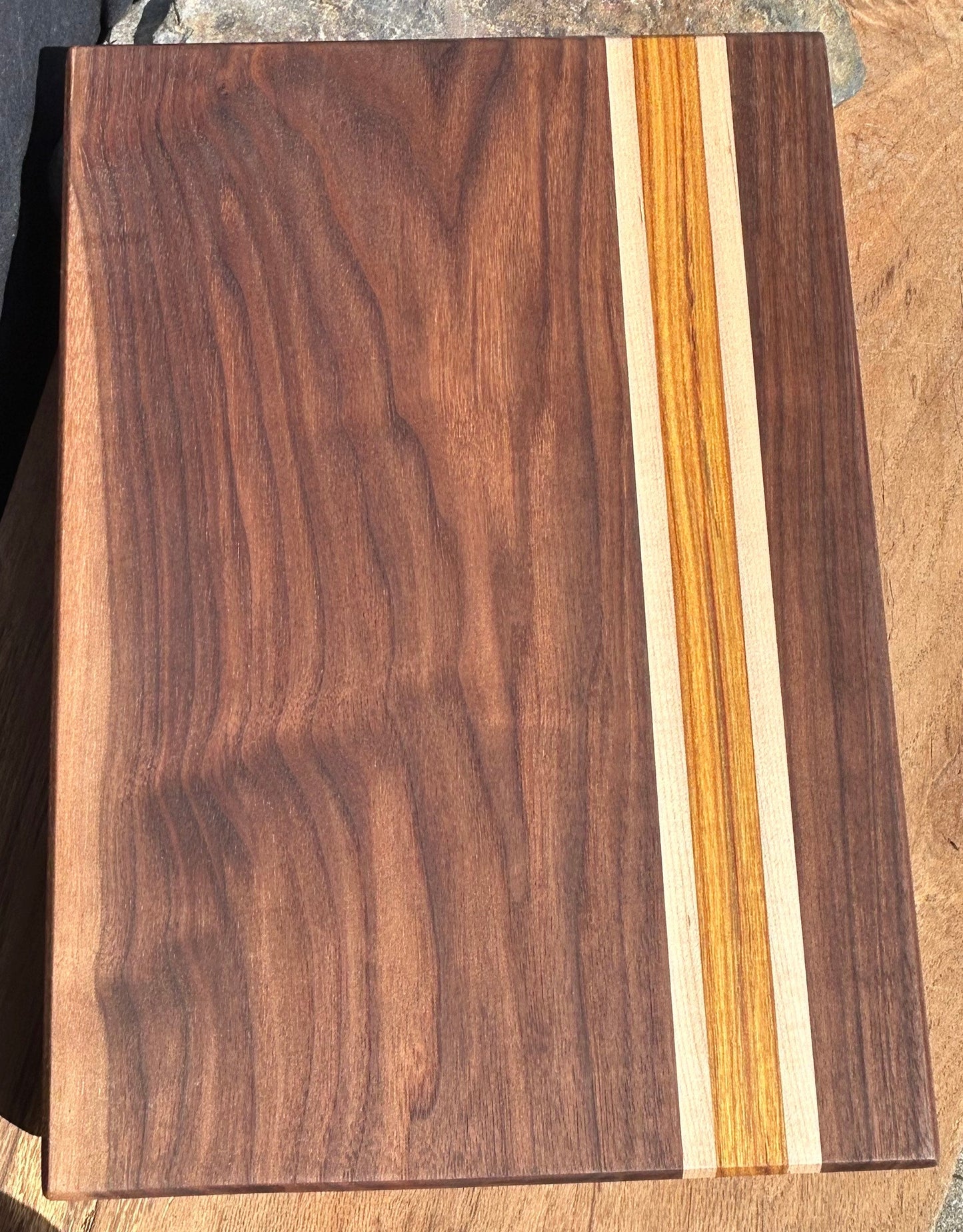Handcrafted Black Walnut, Canary, and Maple Cutting Board