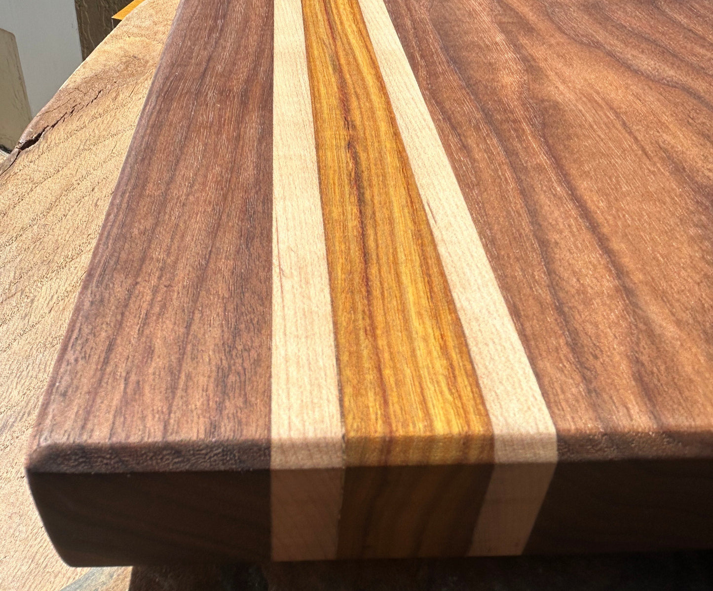 Handcrafted Black Walnut, Canary, and Maple Cutting Board