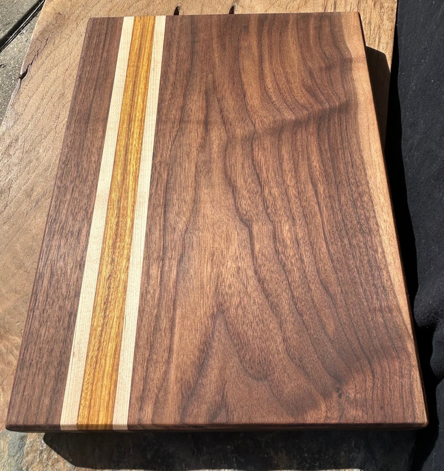 Handcrafted Black Walnut, Canary, and Maple Cutting Board