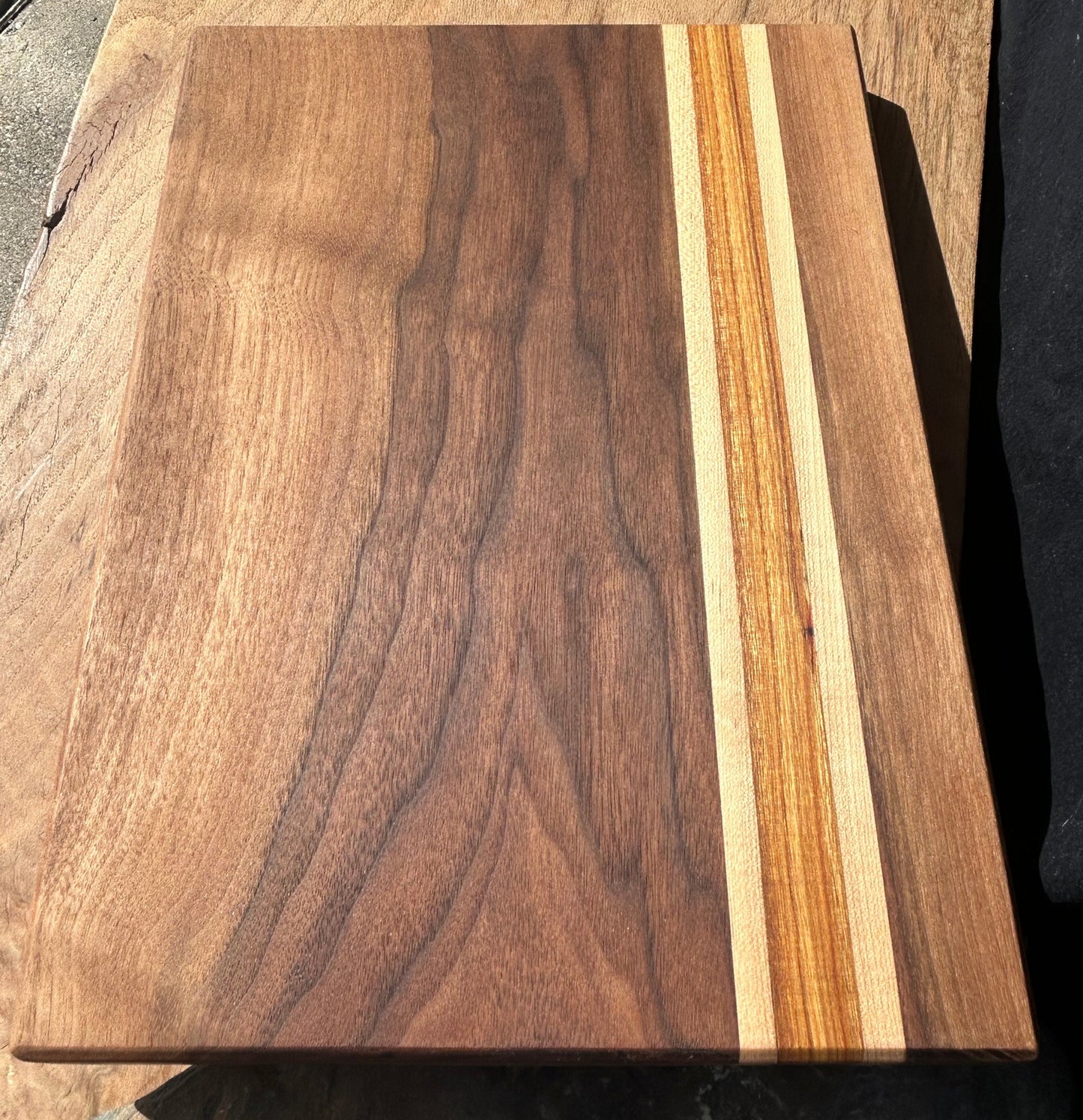 Handcrafted Black Walnut, Canary, and Maple Cutting Board