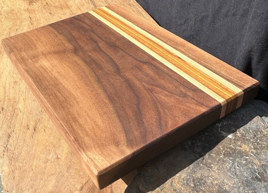 Handcrafted Black Walnut, Canary, and Maple Cutting Board