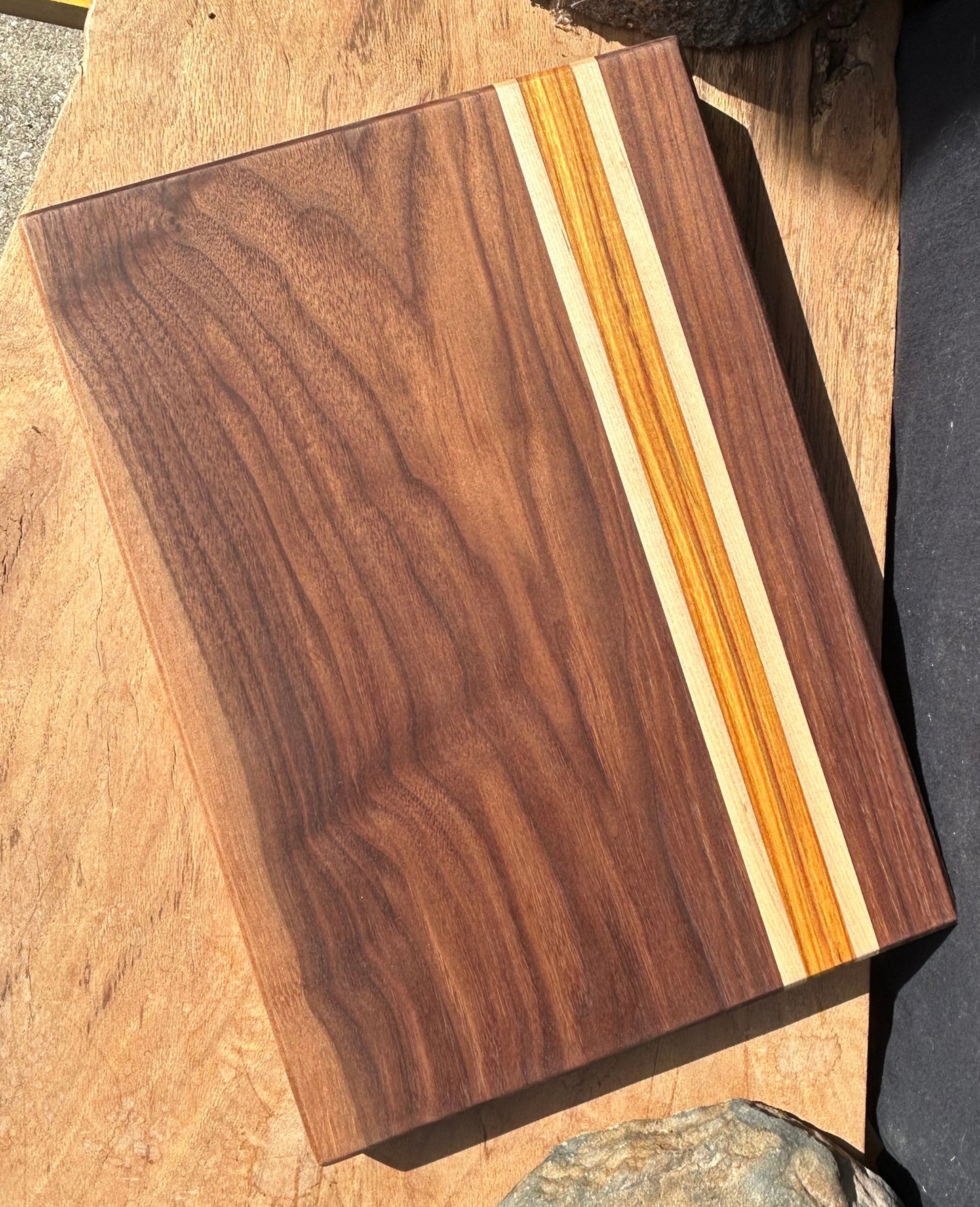 Handcrafted Black Walnut, Canary, and Maple Cutting Board