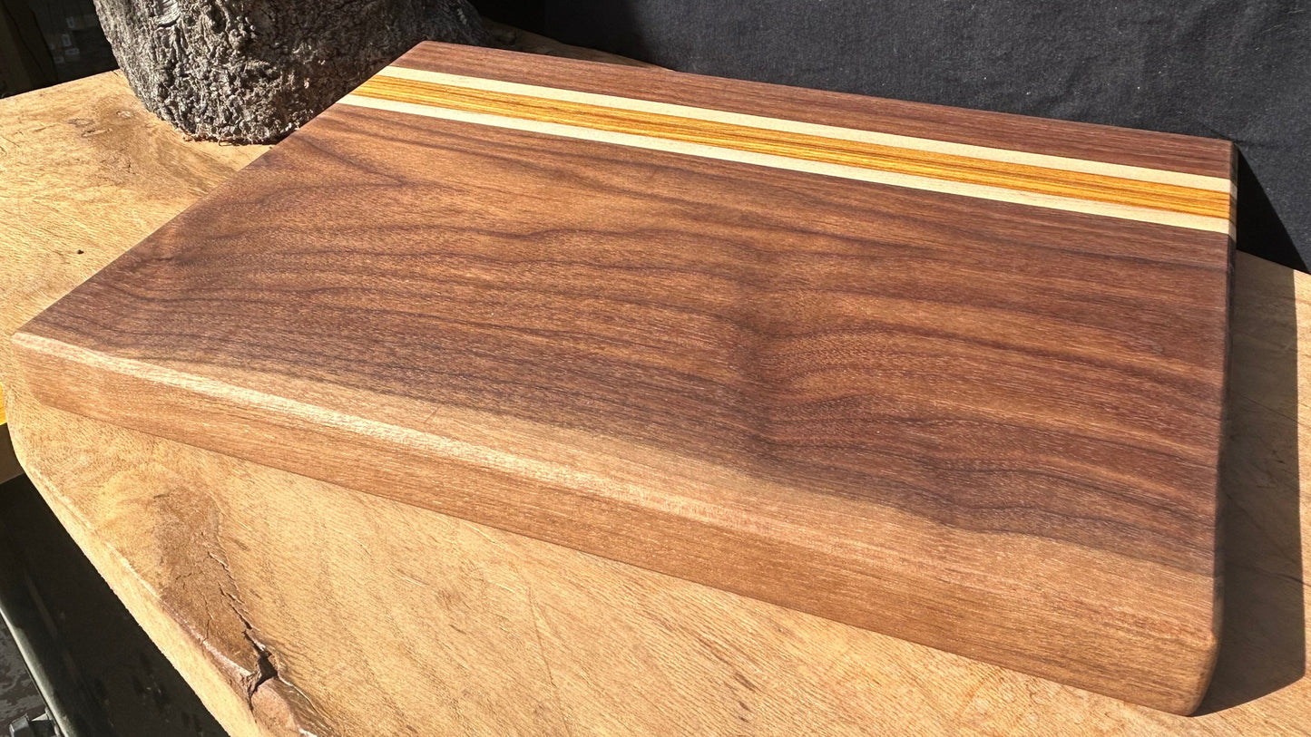 Handcrafted Black Walnut, Canary, and Maple Cutting Board