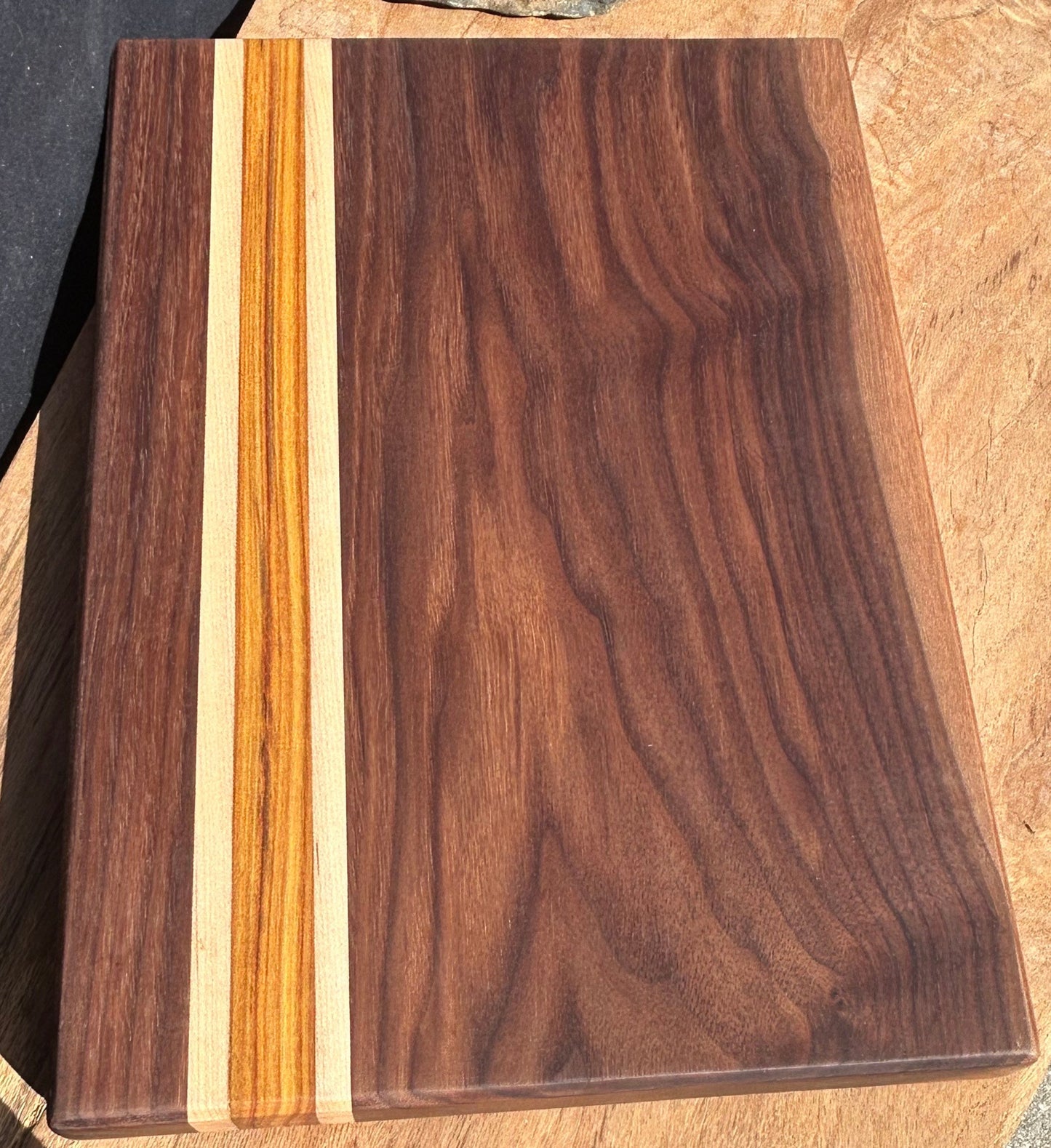 Handcrafted Black Walnut, Canary, and Maple Cutting Board