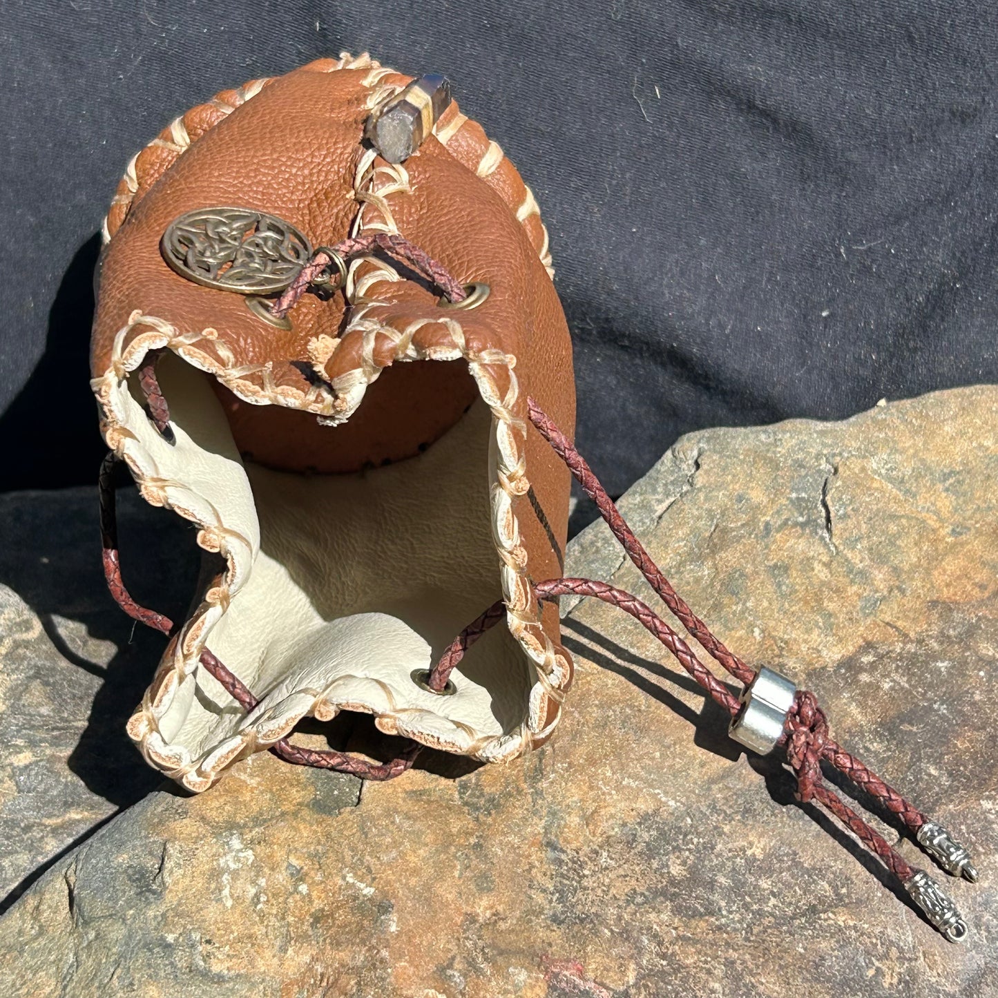 Medieval Inspired Leather Cinch Pouch with Celtic Medallion- Durable for DnD, Ren Faires, and Cosplay