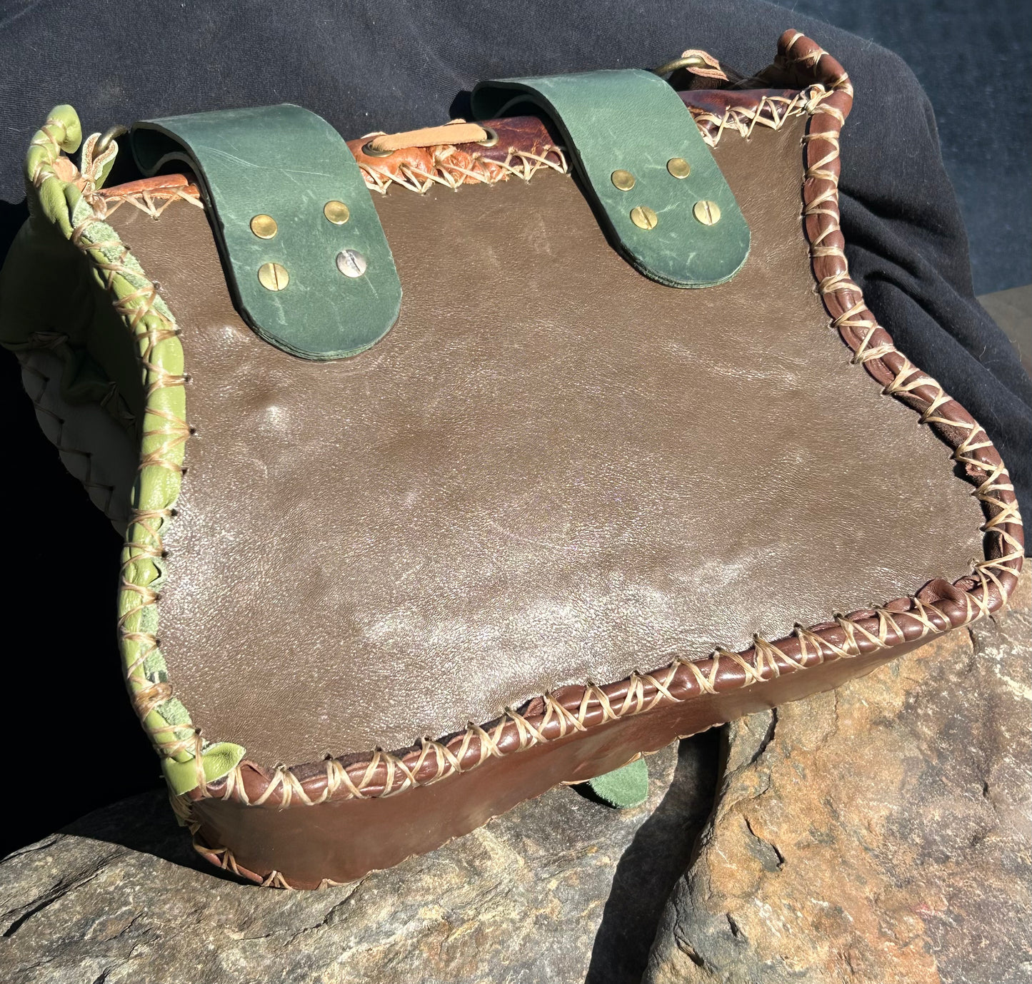 Medieval Inspired Leather Satchel with Celtic Knot Medallion, Deer Antler, and Smokey Quartz