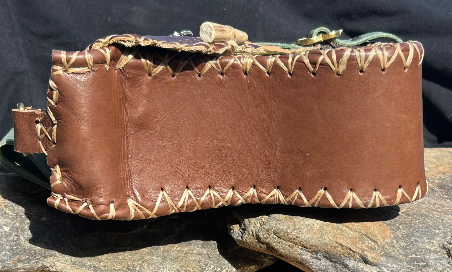 Medieval Inspired Leather Satchel with Celtic Knot Medallion, Deer Antler, and Smokey Quartz