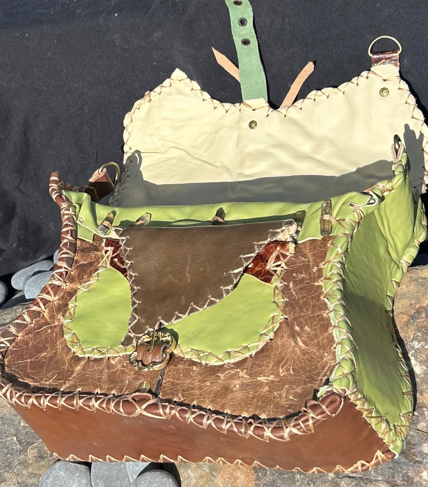 Medieval Inspired Leather Satchel with Celtic Knot Medallion, Deer Antler, and Smokey Quartz