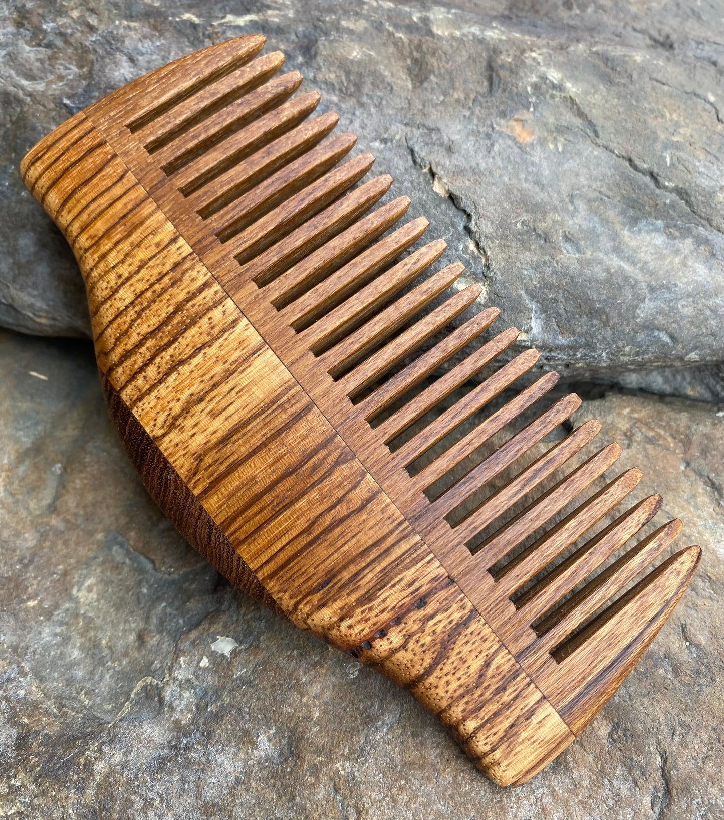 Handcrafted Teak and Zebrawood Comb