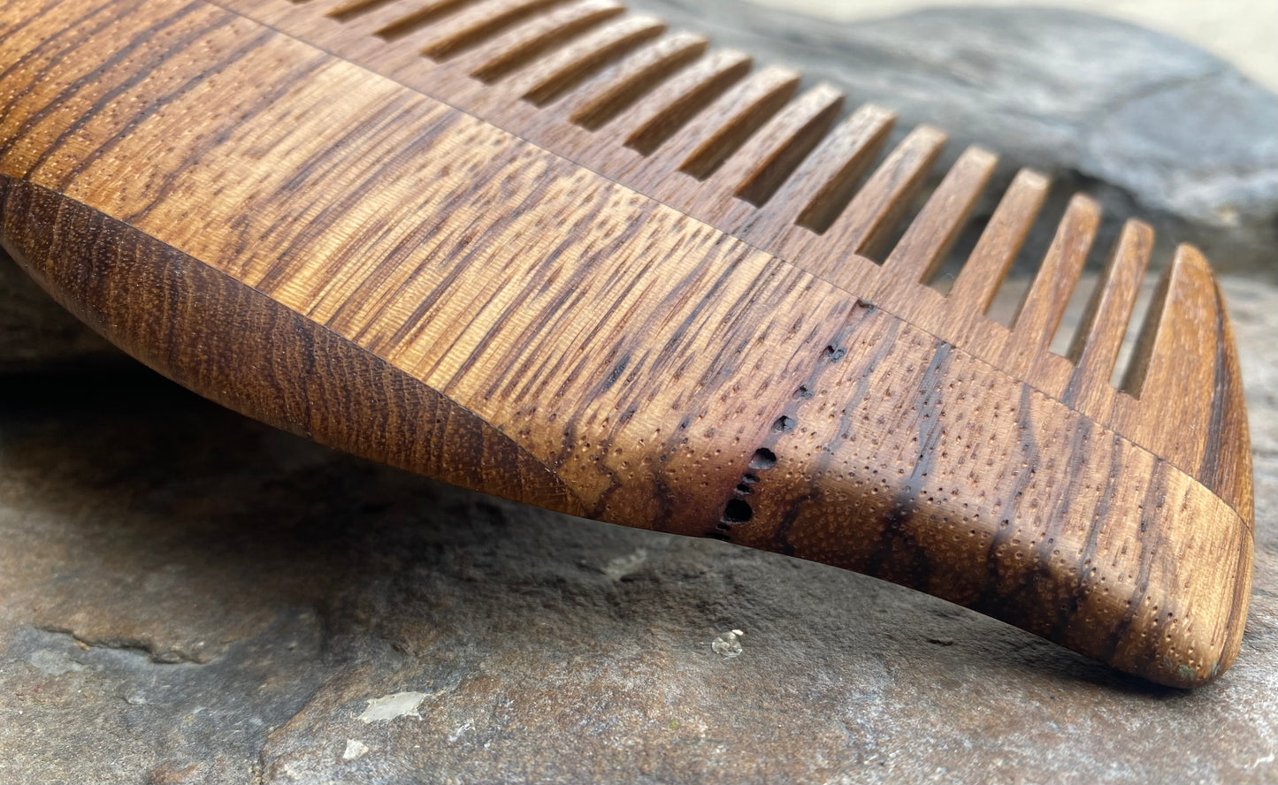 Handcrafted Teak and Zebrawood Comb