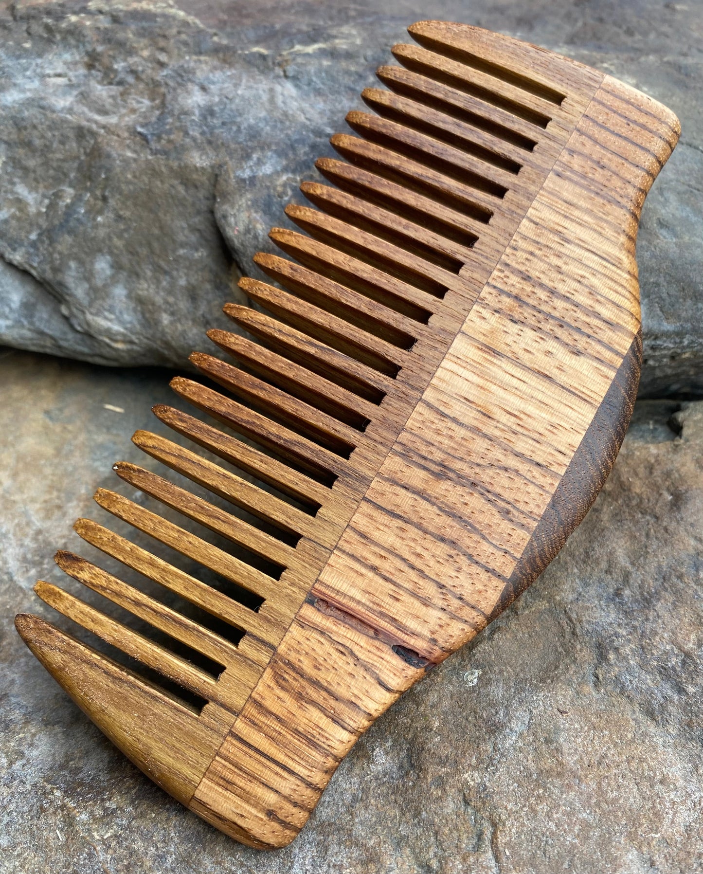 Handcrafted Teak and Zebrawood Comb