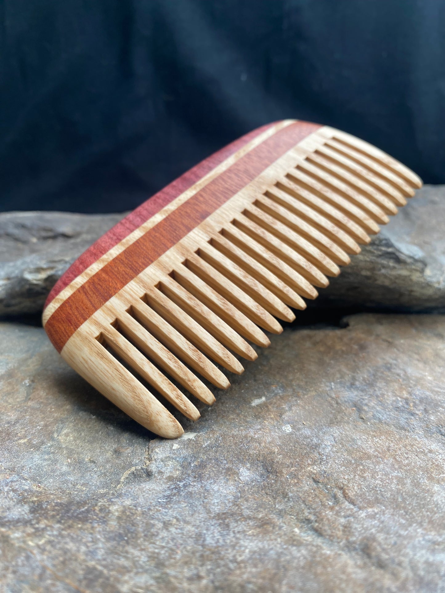 Handcrafted Exotic Blood Wood, Purpleheart and Ash Comb (Curved Edge)