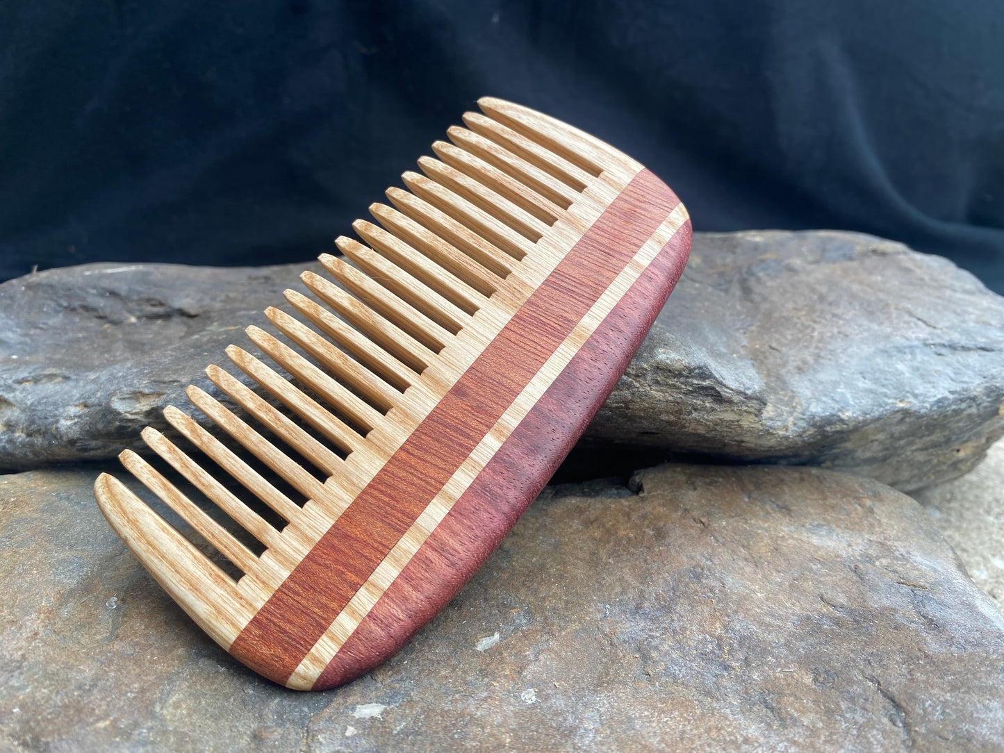 Handcrafted Exotic Blood Wood, Purpleheart and Ash Comb (Curved Edge)