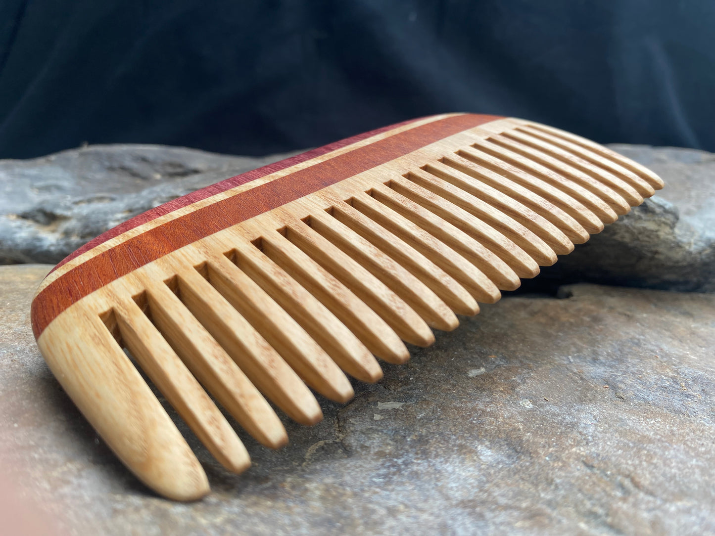 Handcrafted Exotic Blood Wood, Purpleheart and Ash Comb (Curved Edge)