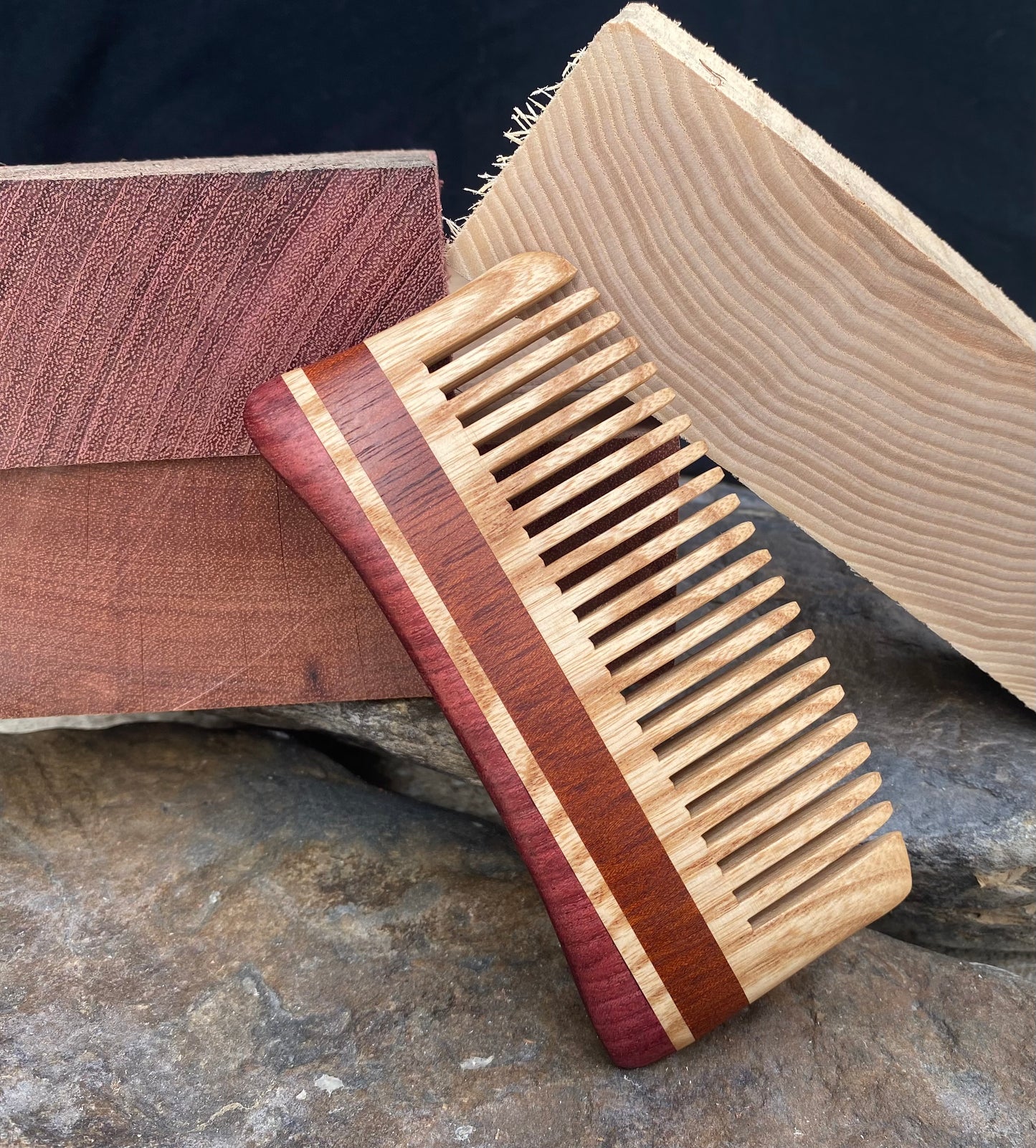 Handcrafted Exotic Blood Wood, Purpleheart and Ash Comb