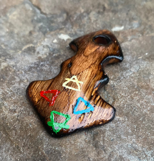 Handcrafted Mjolnir Pendant - Red Oak - 4 Elements Greek Symbols