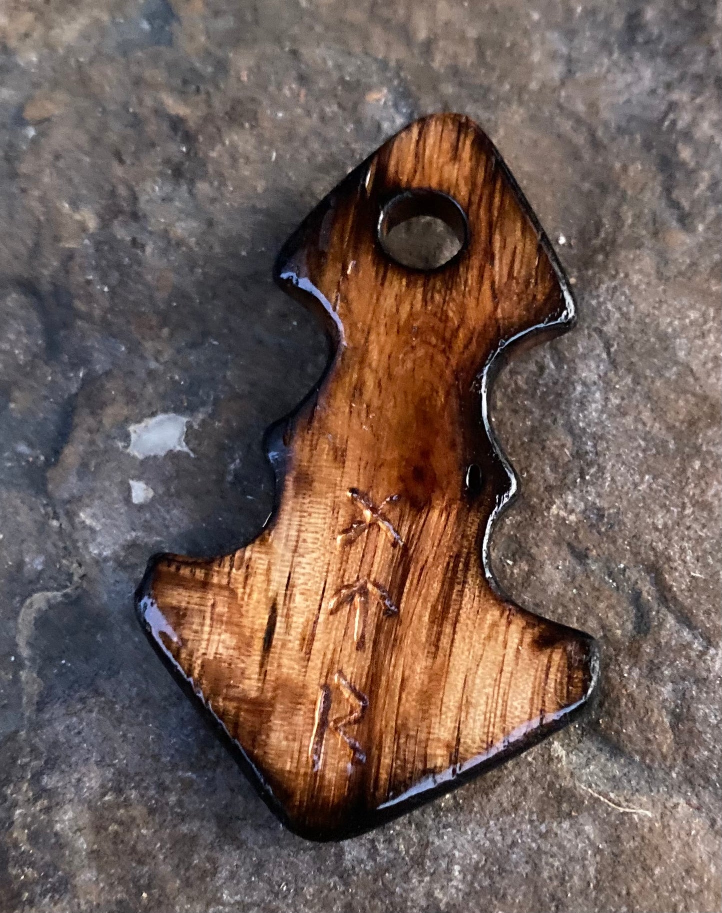 Handcrafted Mjolnir Pendant - Red Oak - 4 Elements Greek Symbols