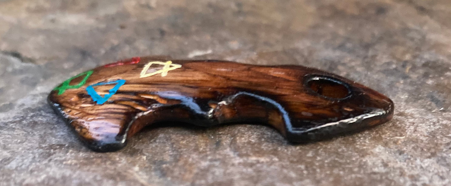 Handcrafted Mjolnir Pendant - Red Oak - 4 Elements Greek Symbols