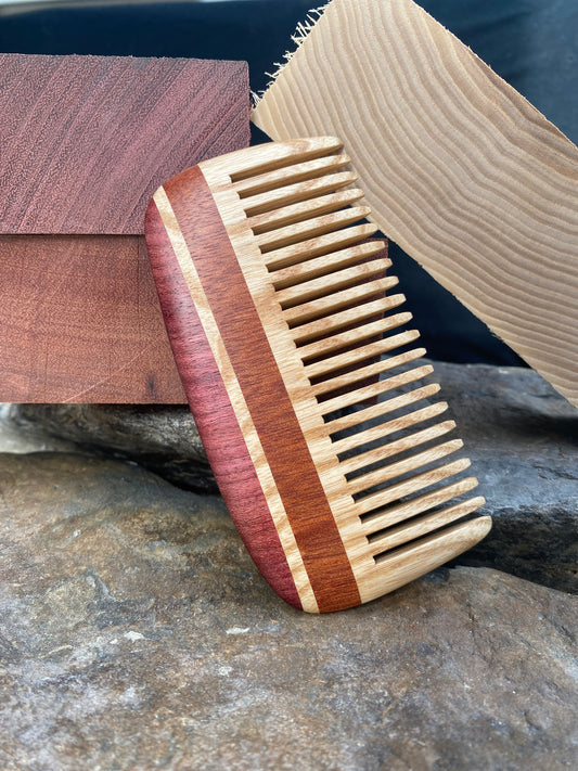 Handcrafted Exotic Blood Wood, Purpleheart and Ash Comb (Curved Edge)