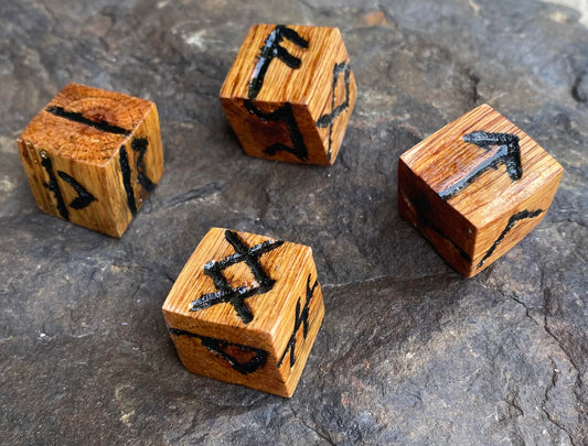 Hand Carved Red Oak Rune Dice